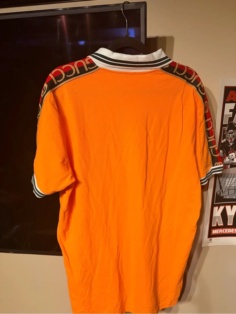 Gucci Bright Orange Short Sleeve Polo with Striped Contrast Collar
